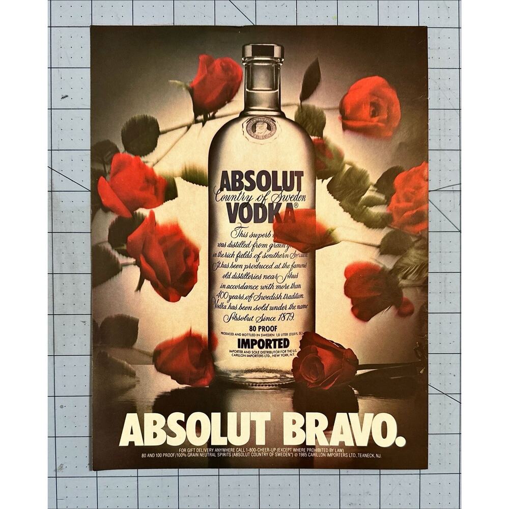 Absolut Vodka Absolut Bravo 1989 Vintage Print Ad